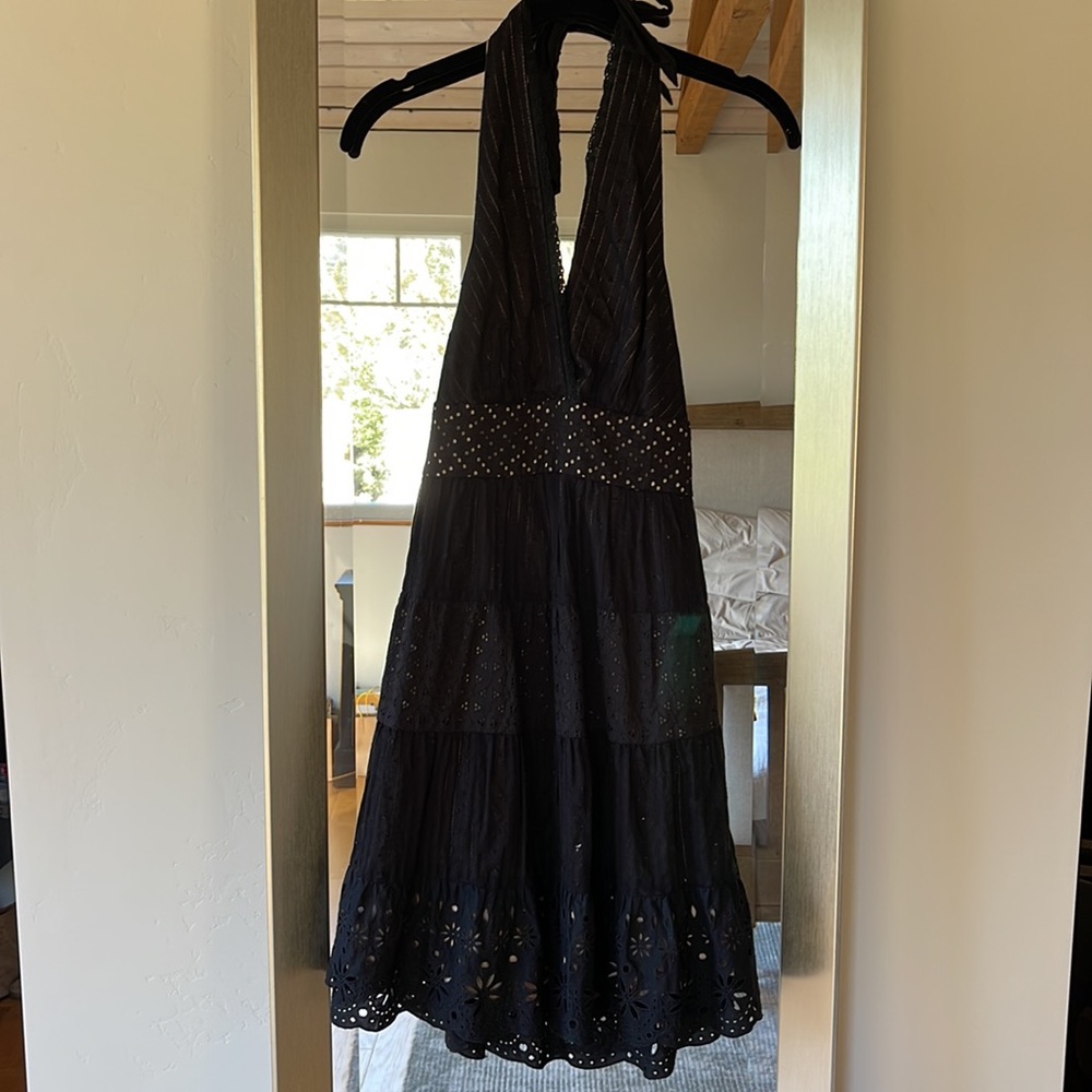 BCBG black eyelet halter dress